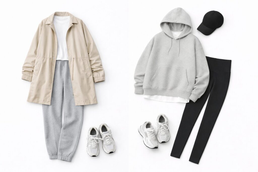 スウェット、スパッツ、コーディネート